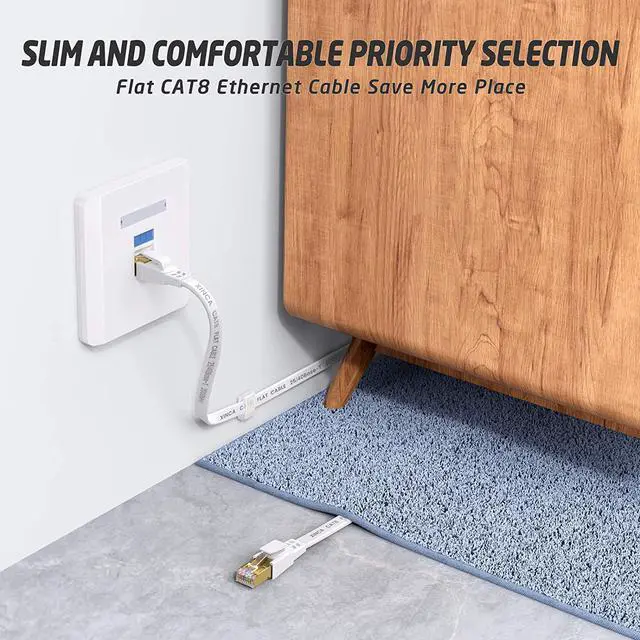 Alt view image 6 of 7 - Cat 8 Ethernet Cable 50FT, High Speed Flat Network Cable Shielded with Gold Plated RJ45 Connector, 26AWG Lastest 40Gbps 2000Mhz SFTP Patch Cord for Router, Modem, Gaming, Ethernet Switch