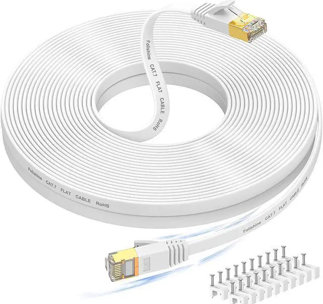 Main image of Cat 7 Ethernet Cable 100 ft High Speed, Flat Internet Network LAN Wire, Long Shielded Patch Cord for Modem, Switch, Router, Xbox, Faster Than Cat5e/Cat5/Cat6/Cat6e,  100 feet, Free Cable Clips