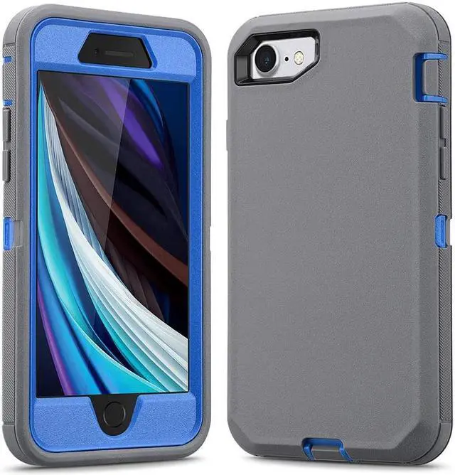 Main image of for iPhone SE 2020/2022 iPhone 7/8 Case 3 in 1 Full Body Heavy Duty Defender Shockproof Hard Bumpe Soft Silicone Cover with Screen Protector(Gray/Blue)