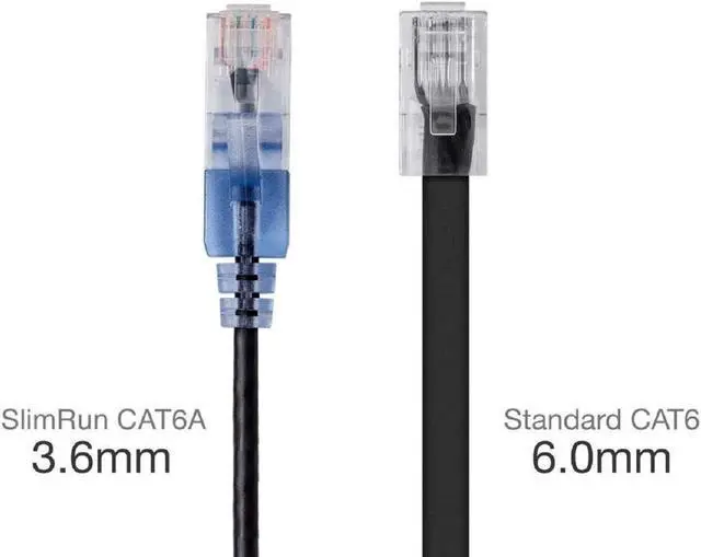 Alt view image 3 of 6 - Monoprice SlimRun Cat6A Ethernet Patch Cable - Network Internet Cord - RJ45, Stranded, 550Mhz, UTP, Pure Bare Copper Wire, 10G, 30AWG , 10ft, Black, 10-Pack
