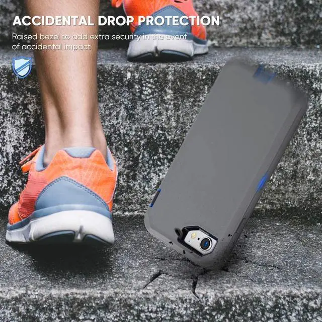 Alt view image 5 of 7 - for iPhone SE 2020/2022 iPhone 7/8 Case 3 in 1 Full Body Heavy Duty Defender Shockproof Hard Bumpe Soft Silicone Cover with Screen Protector(Gray/Blue)