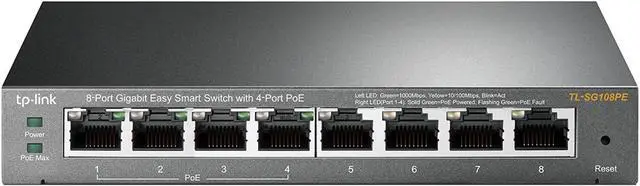 Main image of TL-SG108PE V3 | 8 Port Gigabit PoE Switch | Easy Smart Managed | 4 PoE+ Ports @64W | Plug & Play | Sturdy Metal w/ Shielded Ports | Fanless | QoS Vlan & IGMP | Limited Lifetime Protection