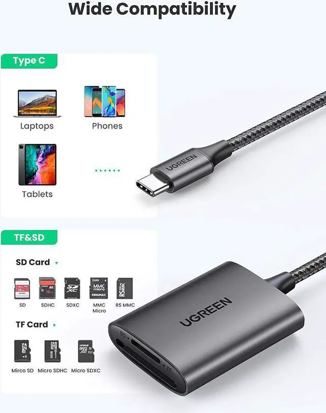 Alt view image 5 of 7 - UGREEN SD Card Reader, 2-in-1 USB C Micro SD Card Reader, Memory Card Adapter 2TB Capacity for TF SD Micro SD SDXC SDHC MMC RS-MMC Micro SDXC UHS-I Cards for PC Laptop Mac IPad Android Tablet Phone