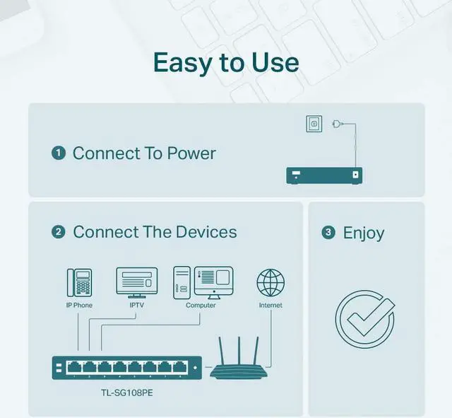 Alt view image 6 of 6 - TL-SG108PE V3 | 8 Port Gigabit PoE Switch | Easy Smart Managed | 4 PoE+ Ports @64W | Plug & Play | Sturdy Metal w/ Shielded Ports | Fanless | QoS Vlan & IGMP | Limited Lifetime Protection
