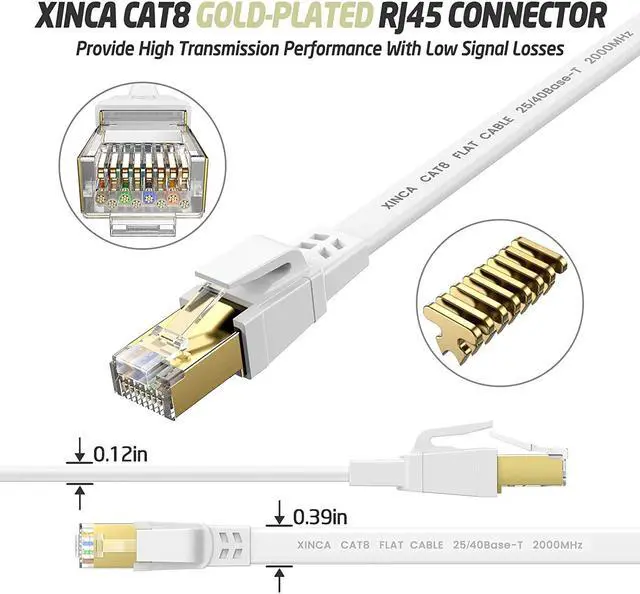 Alt view image 3 of 7 - Cat 8 Ethernet Cable 50FT, High Speed Flat Network Cable Shielded with Gold Plated RJ45 Connector, 26AWG Lastest 40Gbps 2000Mhz SFTP Patch Cord for Router, Modem, Gaming, Ethernet Switch
