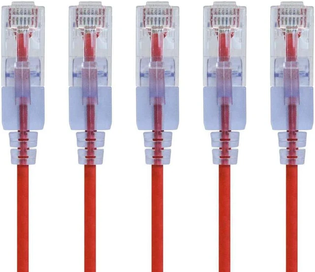 Main image of Monoprice 5-Pack SlimRun Cat6A Ethernet Network Patch Cable 10G 2ft- Red