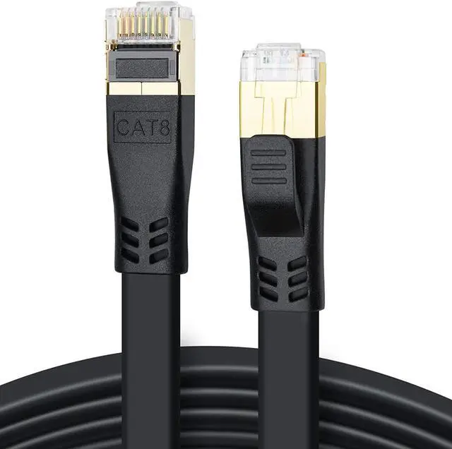 Main image of CAT 8 Ethernet Cable, 2 Pack 10ft High Speed 40Gbps 2000MHz Flat CAT8 Patch Cord, Gigabit Internet LAN Cable with Gold Plated RJ45 Connector for Gaming, Modem, Router, Xbox, PC (10ft 2 Pack Black)