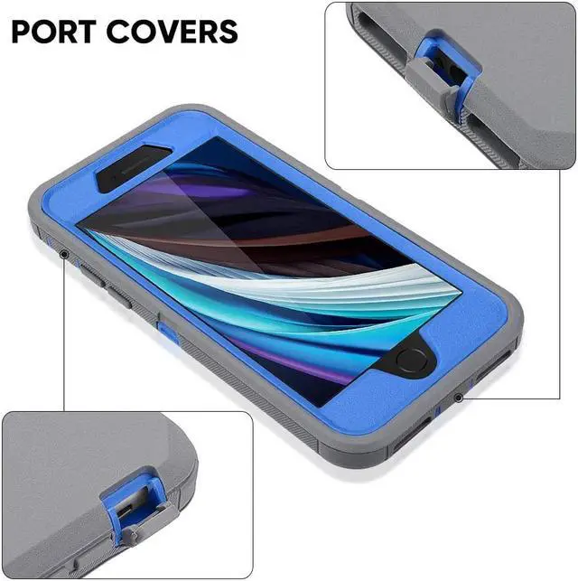 Alt view image 4 of 7 - for iPhone SE 2020/2022 iPhone 7/8 Case 3 in 1 Full Body Heavy Duty Defender Shockproof Hard Bumpe Soft Silicone Cover with Screen Protector(Gray/Blue)