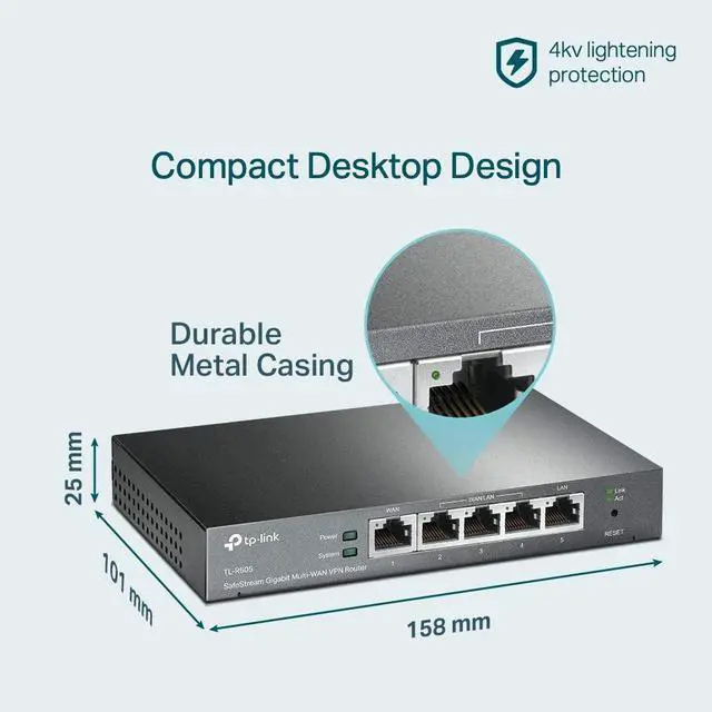 Alt view image 6 of 7 - ER605 | Multi-WAN Wired VPN Router | Up to 4 Gigabit WAN Ports | SPI Firewall SMB Router | Omada SDN Integrated | Load Balance | Lightning Protection | Limited Lifetime Protection