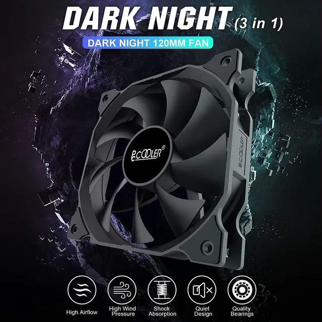 Alt view image 2 of 6 - PCCOOLER 120mm Case Fan 3 Pack Dark Night Series DN-120 High Performance Cooling PC Fans - Efficient Hydraulic Bearing - Low Vibration and Quiet Computer Fans for PC Case