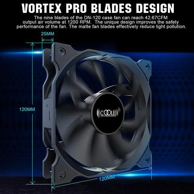 Alt view image 3 of 6 - PCCOOLER 120mm Case Fan 3 Pack Dark Night Series DN-120 High Performance Cooling PC Fans - Efficient Hydraulic Bearing - Low Vibration and Quiet Computer Fans for PC Case