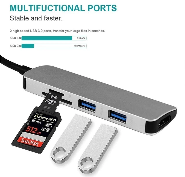Alt view image 4 of 5 - 5-in-1 USB C Hub Multiport Adapter, with 4K USB C to HDMI,SD/TF Card Reader, USB 3.0 Fast Ports, Compatible with MacBook Pro 2018/2017/2016/Dell/ASUS/HP/Lenovo/XPS/Surface and More Type C Devices