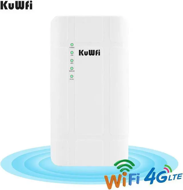 Alt view image 2 of 7 - KuWFi 300Mbps Outdoor 4G LTE CPE WiFi Router with Sim Card Slot CAT4 SIM Routers with POE Adapter Work with IPcamera or Outside WiFi Coverage (US Version B2/B4/B5/B12/B13/B14/B66/B71)