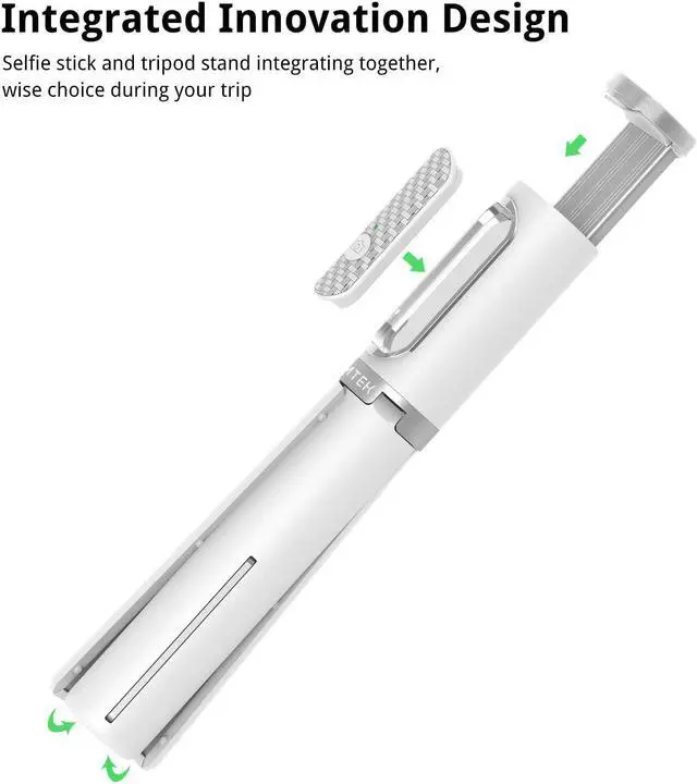 Alt view image 2 of 7 - ATUMTEK Selfie Stick Tripod, Extendable 3 in 1 Aluminum Bluetooth Selfie Stick with Wireless Remote and Tripod Stand for iPhone 16/15/14/13/12/11 Pro Max/XS Max/XS/XR/X/8/7, Samsung Smartphones White
