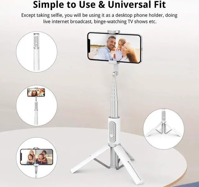 Alt view image 6 of 7 - ATUMTEK Selfie Stick Tripod, Extendable 3 in 1 Aluminum Bluetooth Selfie Stick with Wireless Remote and Tripod Stand for iPhone 16/15/14/13/12/11 Pro Max/XS Max/XS/XR/X/8/7, Samsung Smartphones White