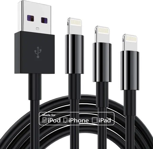 Main image of 3 Pack  MFi Certified Charger Cable 6ft Lightning to USB Cable Cord 6 Foot 2.4A Fast Charging  Phone Long Chargers for iPhone 11/11Pro/11Max/ X/XS/XR/XS Max/8/7/6 Black