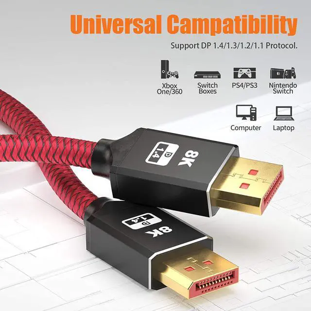Alt view image 7 of 7 - 8k DisplayPort 1.4 Cable 25ft 2Pack DP 1.4 Cable Nylon Braided Supports (8K@60Hz 4K@144Hz and 1080P@240Hz) HBR3 32.4Gbps HDCP 2.2 HDR DSC 1.2 for Laptop PC TV Gaming Monitor