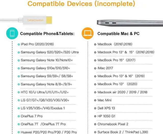 Alt view image 6 of 6 - USBC to HDMI Cable 6FT, CableCreation USB Type C to HDMI 4K Cable Adapter, Compatible with MacBook Pro 2020/2019, Mac Mini, iMac 2017, Chromebook Pixel, XPS 13, Galaxy S20/S10, 1.8M White
