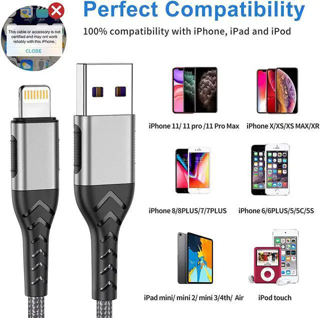 Alt view image 6 of 7 - iPhone Charger [MFi Certified] 3Pack 10FT USB A Cable for Long Lightning Charger Cable Fast iPhone Charging Cord for iPhone Xs Max/XS/XR/X/8/7/6S/6/Plus/SE/iPad(Silver)