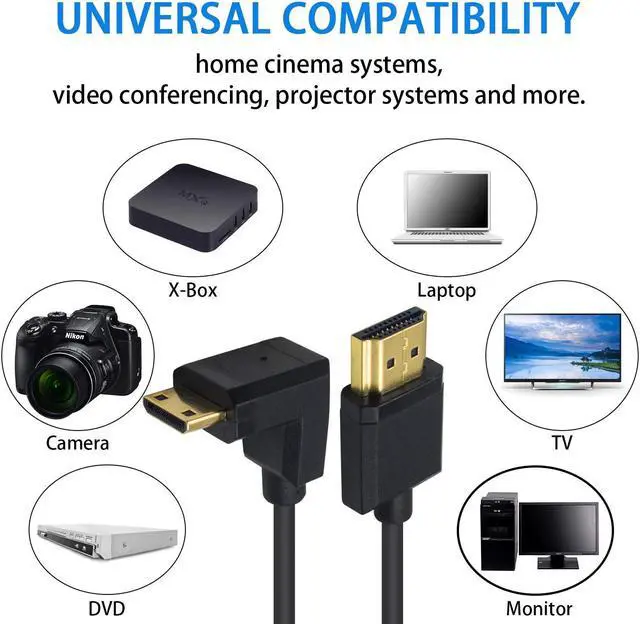 Alt view image 5 of 7 - Duttek Mini HDMI to Standard HDMI Cable HDMI to Mini HDMI Cable Ultra-Thin Down Angled 90 Degree Mini HDMI Male to HDMI Male Cable Support 4K Ultra HD 1080p 3D(HDMI 2.0) (15cm/6 inch)
