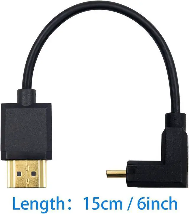 Alt view image 4 of 7 - Duttek Mini HDMI to Standard HDMI Cable HDMI to Mini HDMI Cable Ultra-Thin UP Angled 90 Degree Mini HDMI Male to HDMI Male Cable Support 4K Ultra HD 1080p 3D(HDMI 2.0) (15cm/6 inch)