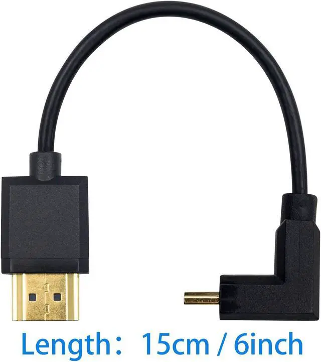Alt view image 4 of 7 - Duttek Mini HDMI to Standard HDMI Cable HDMI to Mini HDMI Cable Ultra-Thin Down Angled 90 Degree Mini HDMI Male to HDMI Male Cable Support 4K Ultra HD 1080p 3D(HDMI 2.0) (15cm/6 inch)