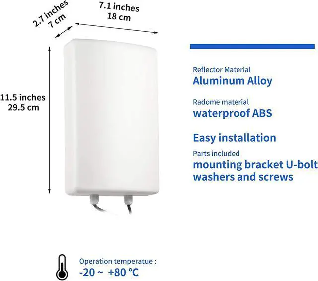 Alt view image 2 of 7 - 11dBi High Gain 2x2 MIMO Panel Antenna for 4G LTE Cellular Hotspots, Routers, & Gateways, T-Mobile Home Internet, Verizon, AT&T, T-Mobile Telus, Bell Cell Signal Booster, Eifagur