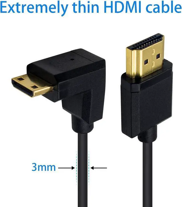 Alt view image 3 of 7 - Duttek Mini HDMI to Standard HDMI Cable HDMI to Mini HDMI Cable Ultra-Thin Down Angled 90 Degree Mini HDMI Male to HDMI Male Cable Support 4K Ultra HD 1080p 3D(HDMI 2.0) (15cm/6 inch)