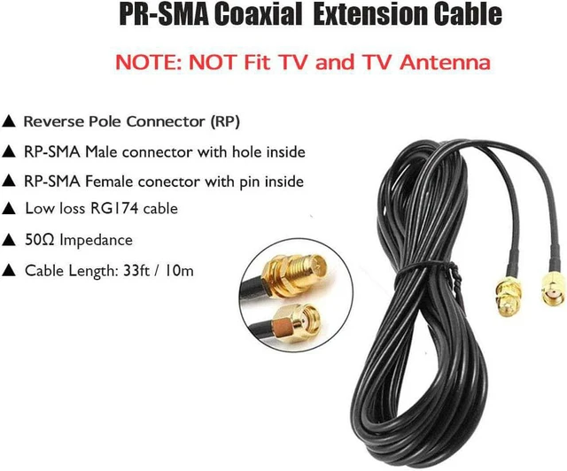 Alt view image 2 of 4 - 2Pack 33ft WiFi Antenna Extension Cable RP-SMA Male to Female Connector for Wireless LAN Router Bridge Wireless Network Card Security IP Camera