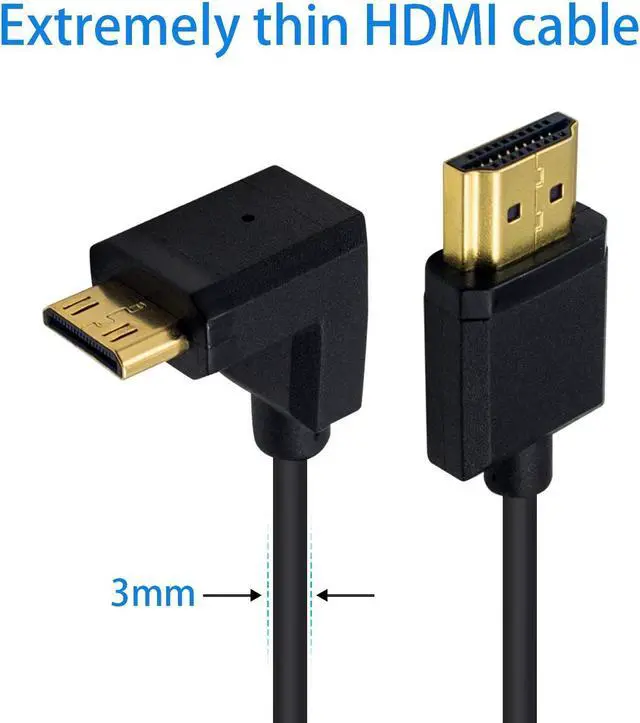 Alt view image 3 of 7 - Duttek Mini HDMI to Standard HDMI Cable HDMI to Mini HDMI Cable Ultra-Thin UP Angled 90 Degree Mini HDMI Male to HDMI Male Cable Support 4K Ultra HD 1080p 3D(HDMI 2.0) (15cm/6 inch)