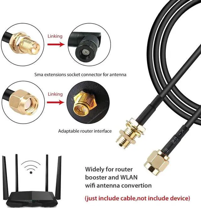 Alt view image 3 of 6 - JOINSI 5-Pack 10ft WiFi Antenna Extension Coaxial Cable RP-SMA Male to RP-SMA Female for WiFi LAN WAN Router Bridge Antenna Security IP Camera Signal Booster Repeater Wireless Network Card Adapter