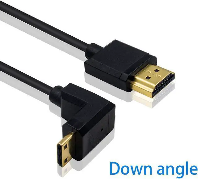 Alt view image 2 of 7 - Duttek Mini HDMI to Standard HDMI Cable HDMI to Mini HDMI Cable Ultra-Thin Down Angled 90 Degree Mini HDMI Male to HDMI Male Cable Support 4K Ultra HD 1080p 3D(HDMI 2.0) (15cm/6 inch)