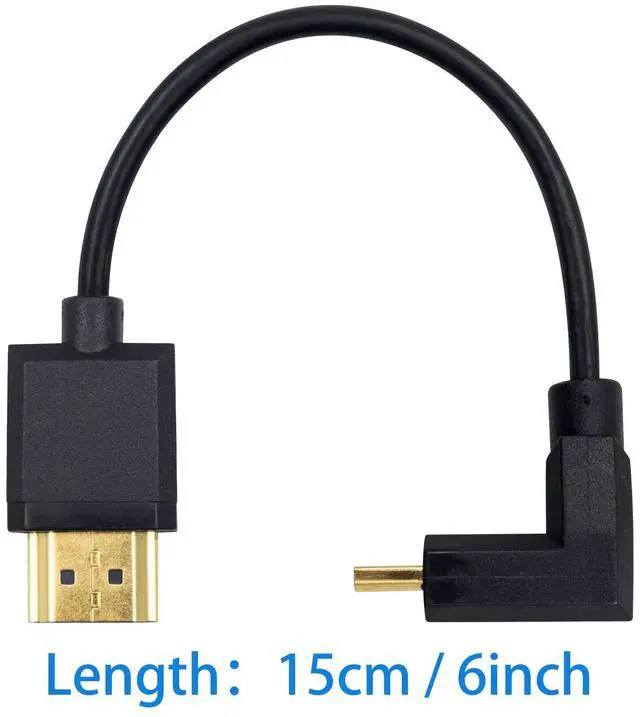 Alt view image 4 of 7 - Duttek Micro HDMI to Standard HDMI Cable, Micro HDMI to HDMI Adapter Cable, Extreme Thin UP Angled Micro HDMI Male to HDMI Male Cable for 1080P, 4K, UltraHD, 3D, Ethernet (6 inch/ 15cm)