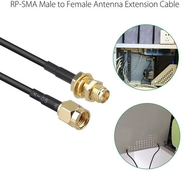 Alt view image 2 of 6 - JOINSI 5-Pack 10ft WiFi Antenna Extension Coaxial Cable RP-SMA Male to RP-SMA Female for WiFi LAN WAN Router Bridge Antenna Security IP Camera Signal Booster Repeater Wireless Network Card Adapter