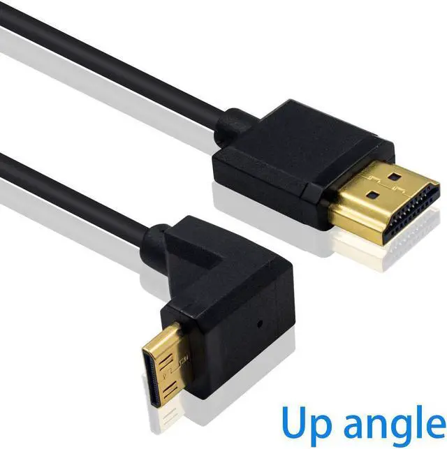 Alt view image 2 of 7 - Duttek Mini HDMI to Standard HDMI Cable HDMI to Mini HDMI Cable Ultra-Thin UP Angled 90 Degree Mini HDMI Male to HDMI Male Cable Support 4K Ultra HD 1080p 3D(HDMI 2.0) (15cm/6 inch)