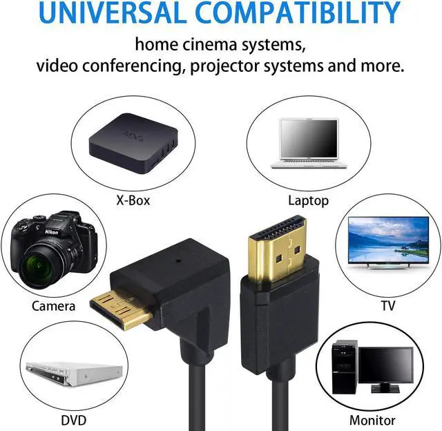 Alt view image 5 of 7 - Duttek Mini HDMI to Standard HDMI Cable HDMI to Mini HDMI Cable Ultra-Thin UP Angled 90 Degree Mini HDMI Male to HDMI Male Cable Support 4K Ultra HD 1080p 3D(HDMI 2.0) (15cm/6 inch)