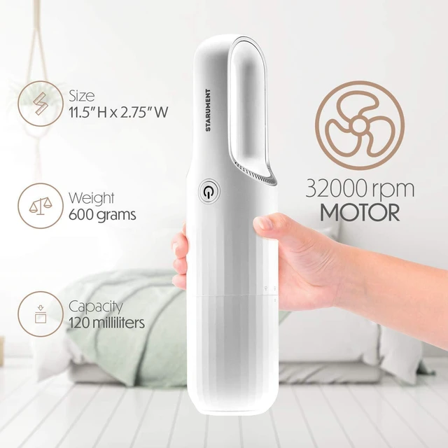 Alt view image 4 of 7 - STARUMENT Portable Hand Vacuum Cleaner Handheld Cordless Cleaner for Dust Pet Hair Dirt, Home, Car Interior, Lightweight, Easy to Use, Compact Design Battery Rechargeable with USB-C Cable White