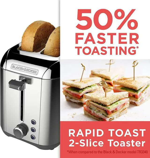 Alt view image 3 of 7 - BLACK+DECKER TR3500SD Rapid Toast 2-Slice Toaster, Stainless Steel