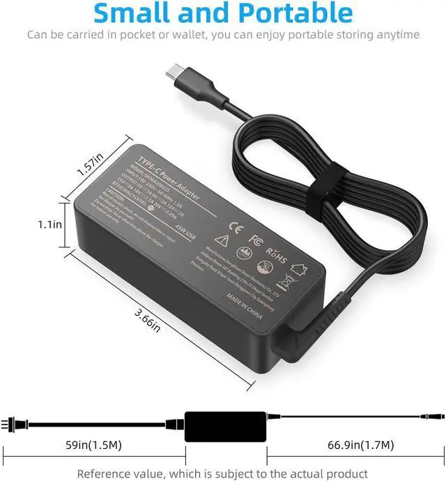 Alt view image 4 of 7 - 45W USB C Charger for Lenovo Chromebook C330 S330 300e, Acer Chromebook Spin 11 13 15 CP311 CP315 CP713 CP311-1H CP311-2H CP311-1H-C1FS 1H-C5PN 1HN-C2DV 2H-C679 Laptop Charger Type C Power Cord