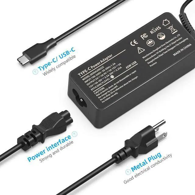 Alt view image 4 of 7 - 45W Type C AC Adapter Laptop Charger Compatible for HP Chromebook X360 14-CA000 11-AE000 14-ca061dx 14-ca051wm; HP Chromebook 14 13 14A 11 11A G6 G7 G8 EE; HP Spectre X2 X360 13-ac023dx 13-ac033dx