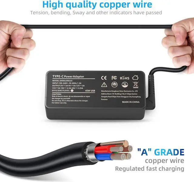 Alt view image 3 of 7 - 45W USB C Charger for Lenovo Chromebook C330 S330 300e, Acer Chromebook Spin 11 13 15 CP311 CP315 CP713 CP311-1H CP311-2H CP311-1H-C1FS 1H-C5PN 1HN-C2DV 2H-C679 Laptop Charger Type C Power Cord