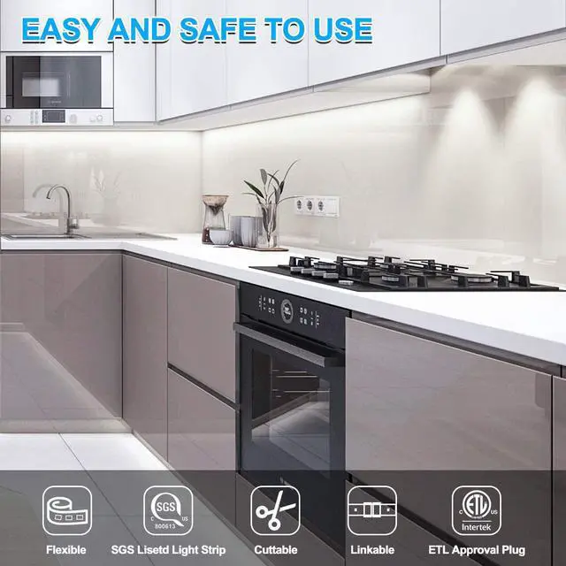 Alt view image 5 of 6 - Motion Activated LED Strip Lights 16.4ft LED Light Strip with Day or Night 2 Lighting Modes 3 Timing Off Modes Bright White 12v Plug-in LED Rope Lights for Under Cabinet Kitchen