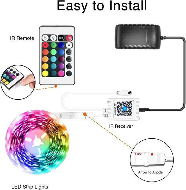 Alt view image 4 of 7 - Led Lights for Bedroom 32.8ft Dalattin 1 Roll Smart RGB Led Strip Lights Sync to Music Color Changing Dorm Lights 5050 with App Control Remote for Room Kitchen Party