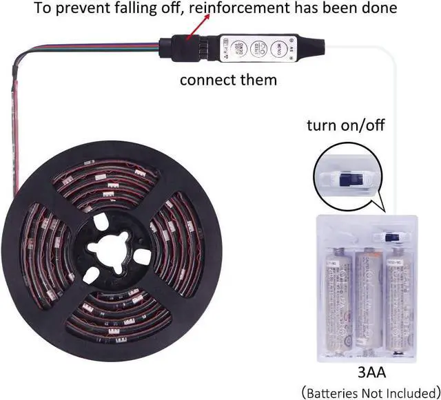 Alt view image 4 of 7 - Led Strip Lights Battery Powered RGB 2M 6.56ft Battery Operated Led Battery Lights with 3 Keys Controller Waterproof Battery Led Rope Lights for TV Bedroom Mirror PC Camping & Home Decoration