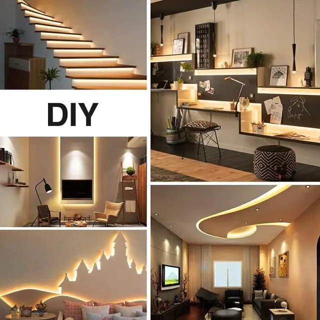 Alt view image 5 of 7 - 16.4ft LED Strip Lights Warm White Dimmable LED Rope Light Kit 12V Flexible Under Cabinet Lighting Strips 5m 300 LEDs 2835 3000K Bright Led Lights for Bedroom UL Listed Plug