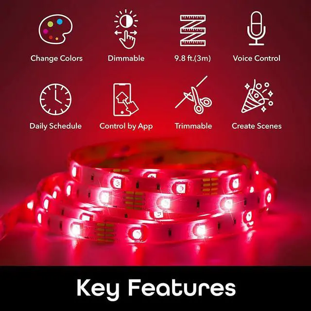 Alt view image 2 of 7 - Prisma Strip 9.8 ft Smart LED Strip Lights Indoor/Outdoor Adhesive Strips Lights for TikTok Alexa & Google Home Compatible. No Hub Required (3M Light Strips)