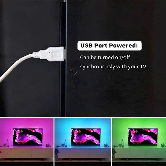 Alt view image 3 of 7 - TV LED Backlights 10ft LED Strip Lights Behind TV USB Operated Color Changing for 46-65 Inch TV RGB 5050 LED Tape Lights with IR Remote Controller and Dimmable