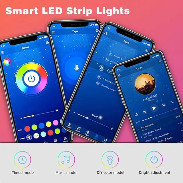 Alt view image 6 of 7 - Led Lights for Bedroom 32.8ft Dalattin 1 Roll Smart RGB Led Strip Lights Sync to Music Color Changing Dorm Lights 5050 with App Control Remote for Room Kitchen Party