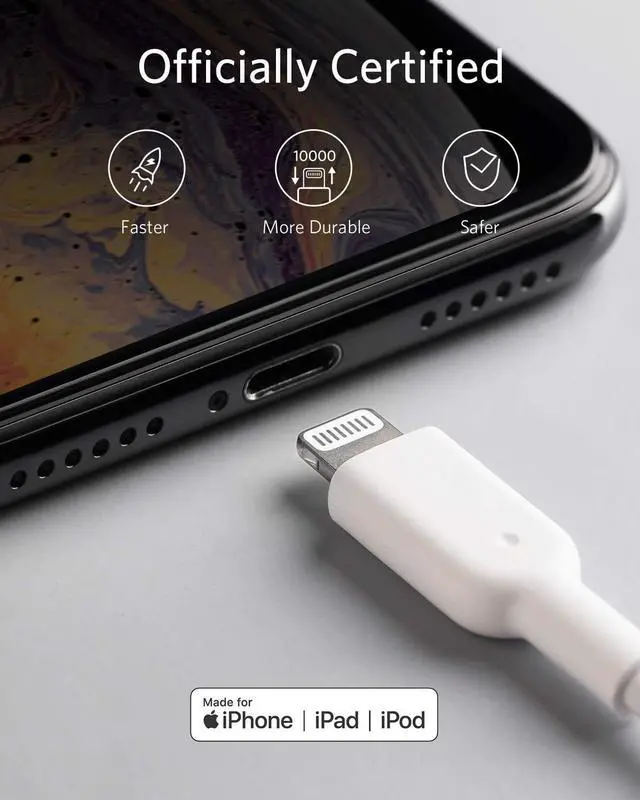 Alt view image 3 of 6 - Powerline II Lightning Cable,Apple MFi Certified,USB Charging/Sync Lightning Cord Compatible with iPhone 11 Series/SE/Xs/XR,and More(3FT,White)