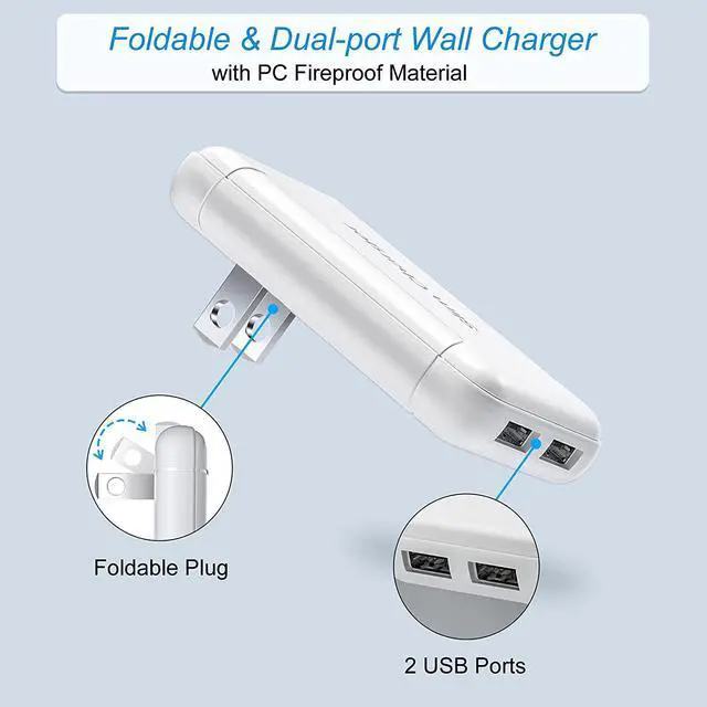 Alt view image 2 of 7 - USB Wall Charger Flat, OKRAY 3-Pack 5v/3a Dual USB Charger Block with Foldable Plug, Extra-Slim 2 USB-A Ports Phone Charger Fast Charging Blocks Compatible iPhone 12/11/XS/XR, Galaxy S20/10/S9 (White)